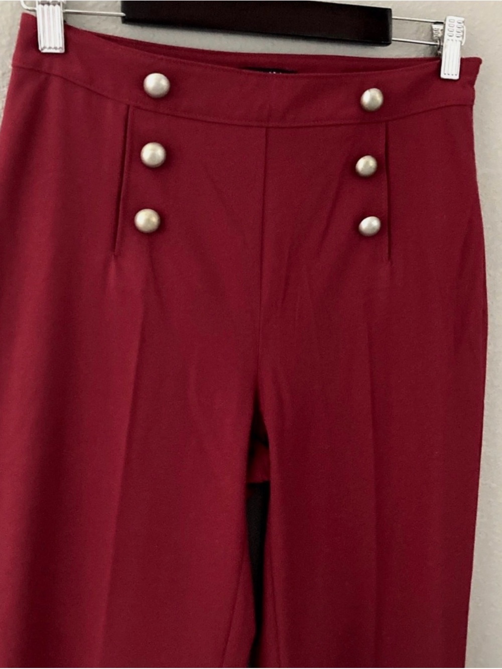 VENUS Sailor-Button High-Waist Pants in Deep Red - Picture 2 of 7